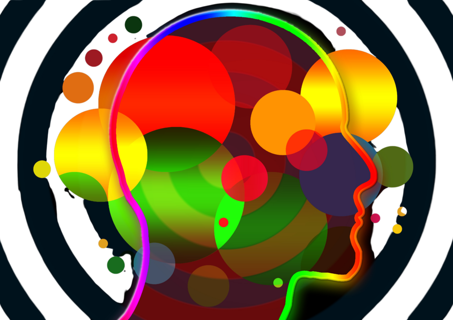 Colourful illustration of a human head in profile
